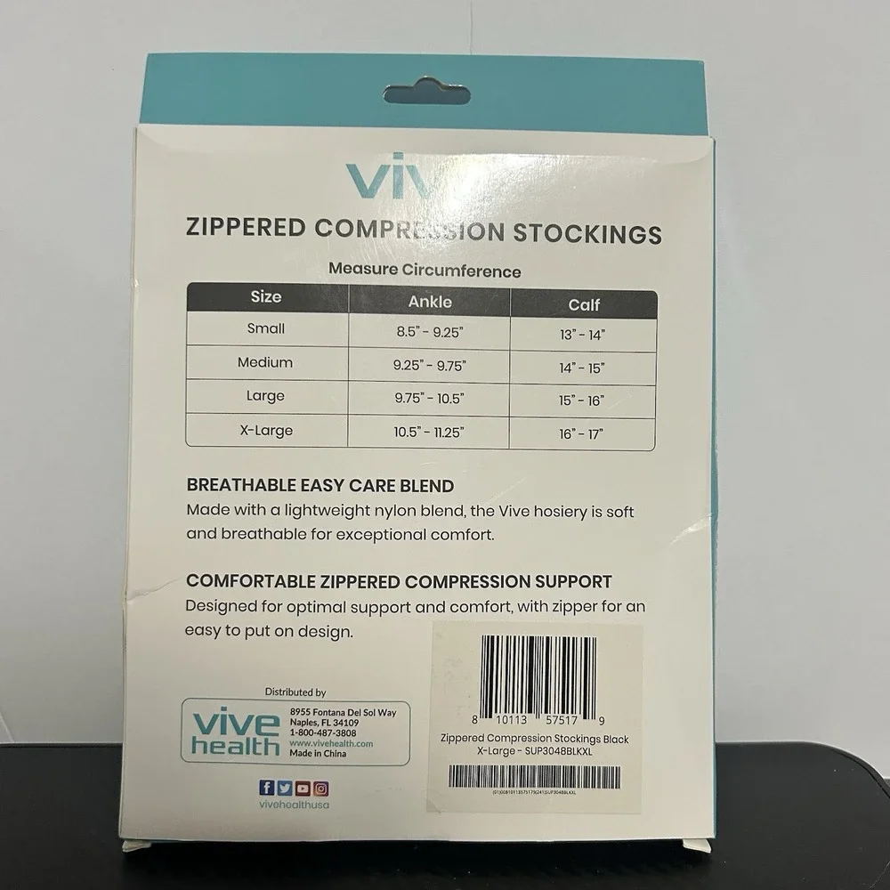 Vive Blk Compression Socks for Men &‎ Women Medical Travel 15-20MMHG Size XL NWT
